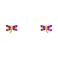 14K Yellow Gold Dragonfly Red CZ Stud (ST267)
