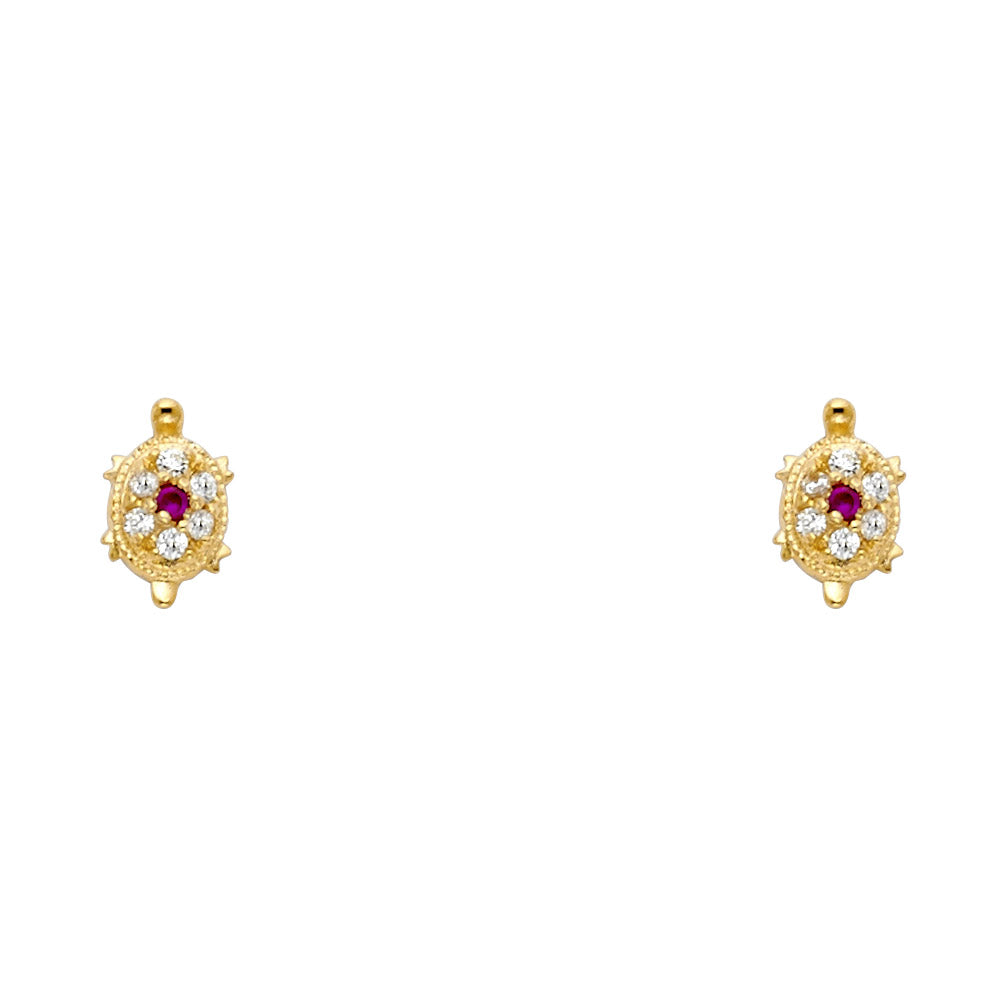 14K Yellow Gold Turtle Red CZ Stud (ST268)