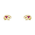 14K Yellow Gold Elephant Red CZ Stud (ST274)