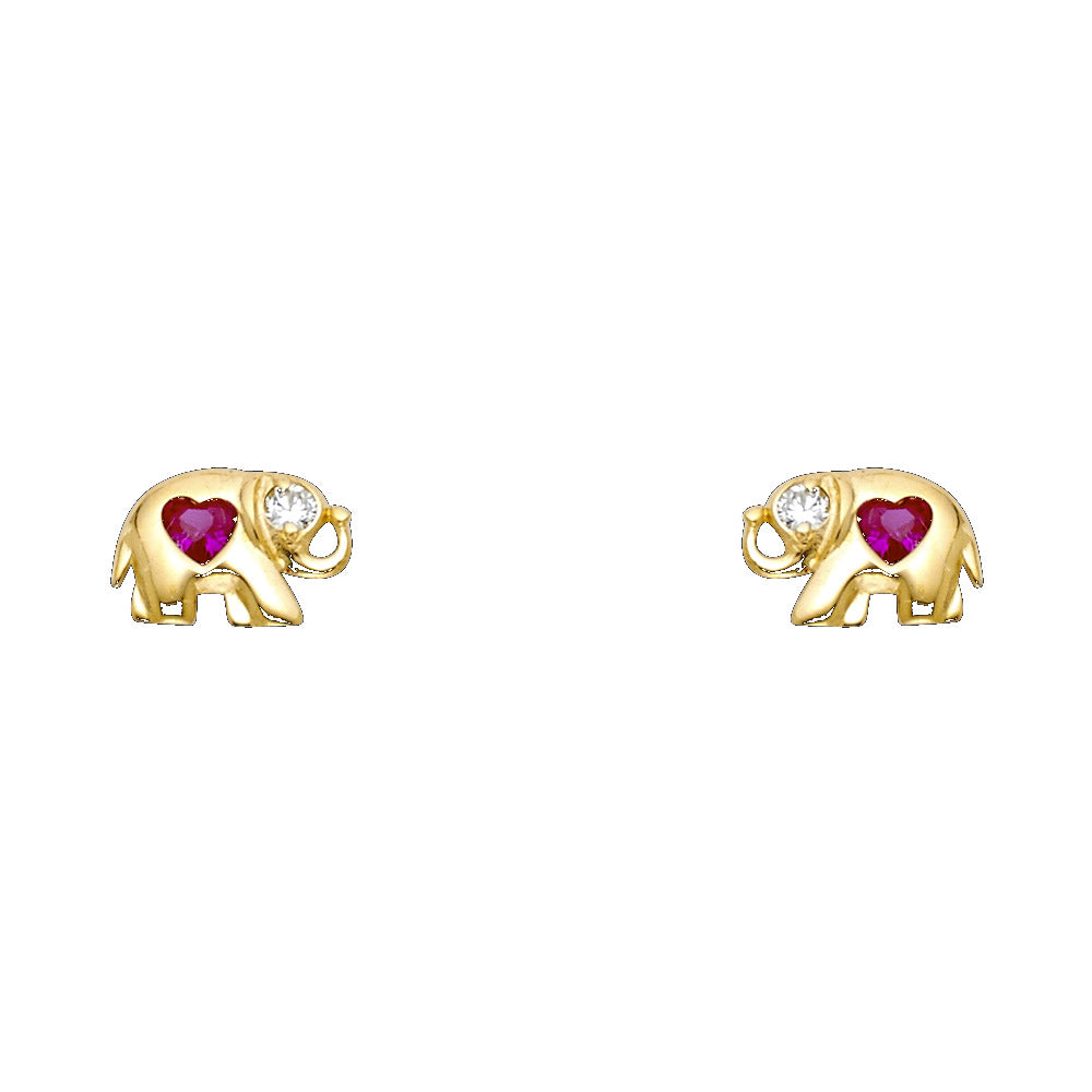 14K Yellow Gold Elephant Red CZ Stud (ST274)