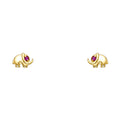 14K Yellow Gold Sm Elephant Red CZ Stud (ST277)