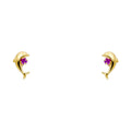 14K Yellow Gold Dolphin Red CZ Stud (ST281)