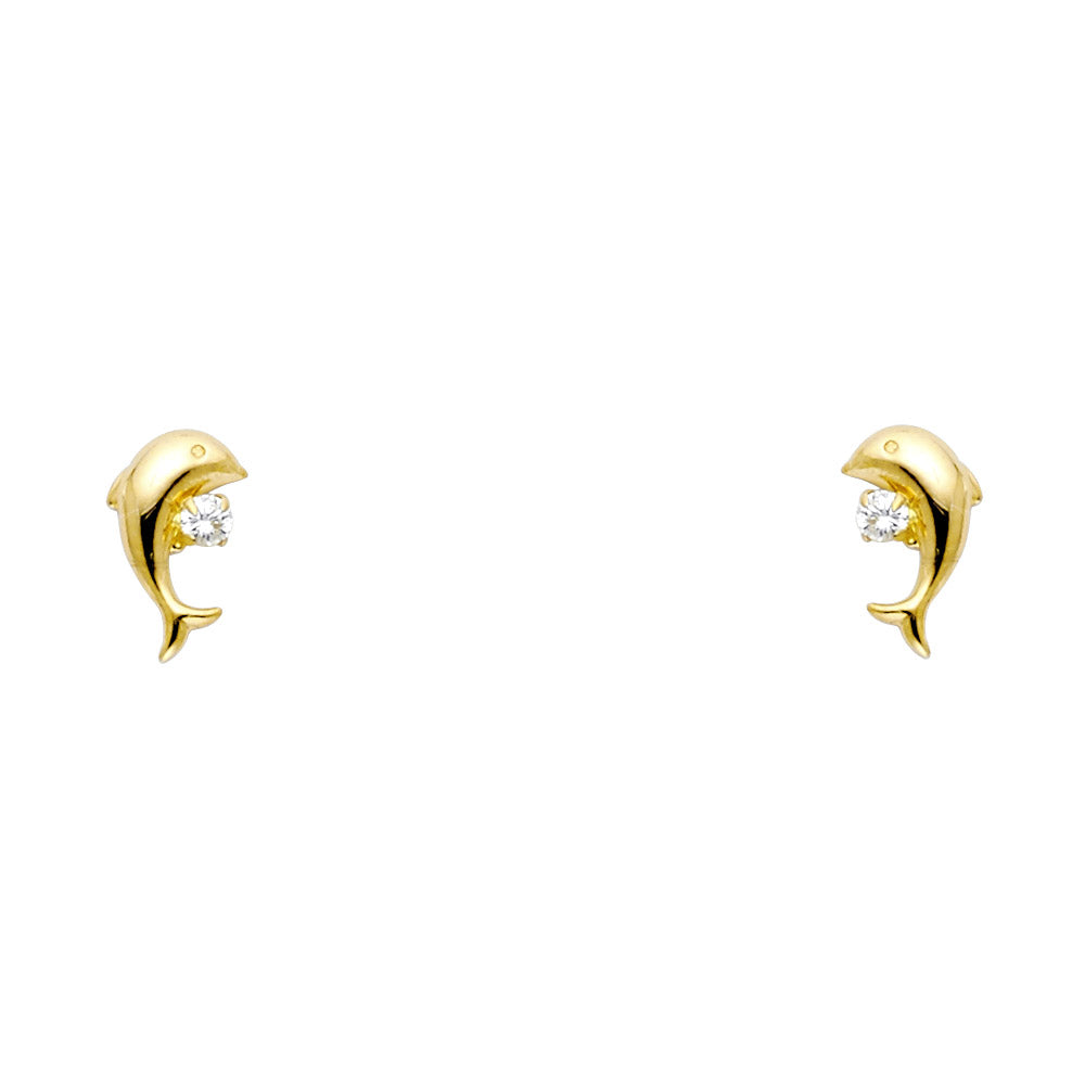 14K Yellow Gold Dolphin White CZ Stud (ST282)
