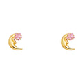 14K Yellow Gold Moon W/Pink Star CZ Stud (ST292)