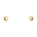 14K Yellow Gold Moon & Star Red CZ Stud (ST296)