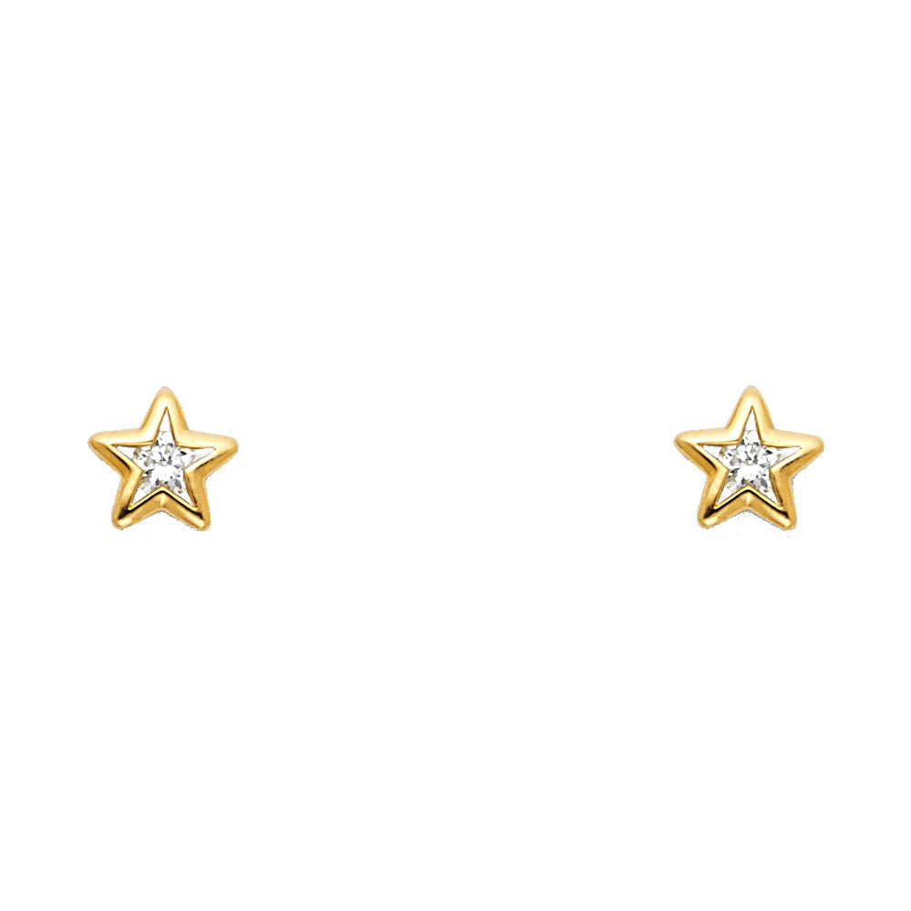 14K Yellow Gold Star White CZ (ST298)
