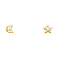 14K Yellow Gold Moon & Star White CZ (ST299)