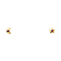 14K Yellow Gold Red CZ Moon & Star Stud (ST307)