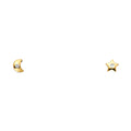 14K Yellow Gold CZ Moon & Star Stud (ST308)