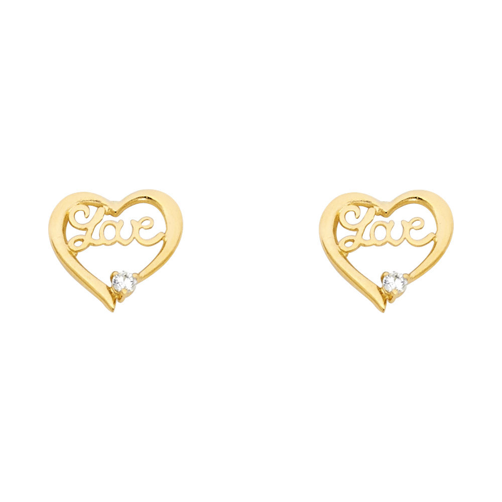 14K Yellow Gold Love Heart CZ Stud (ST314)