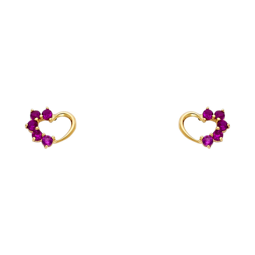 14K Yellow Gold Heart Red CZ Stud (ST315)