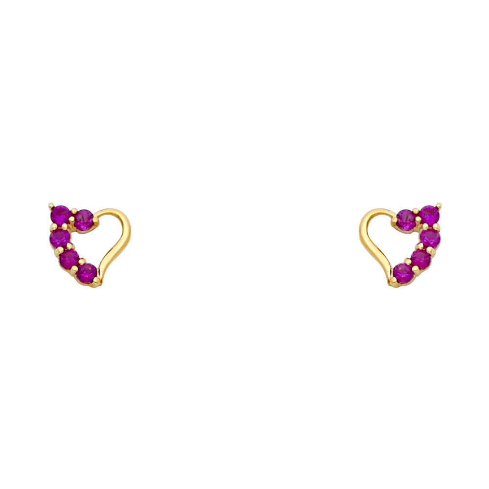 14K Yellow Gold Heart Red CZ Stud (ST318)
