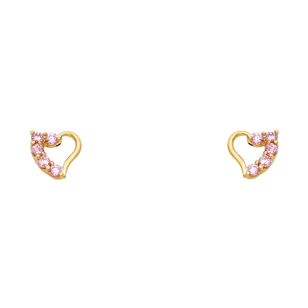 14K Yellow Gold Heart Pink CZ Stud (ST319)