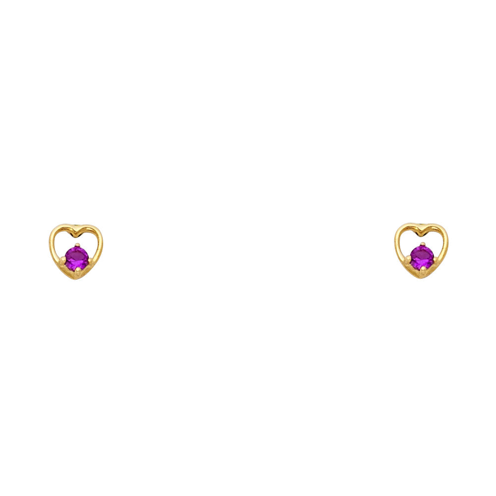 14K Yellow Gold Heart Red CZ Stud (ST324)