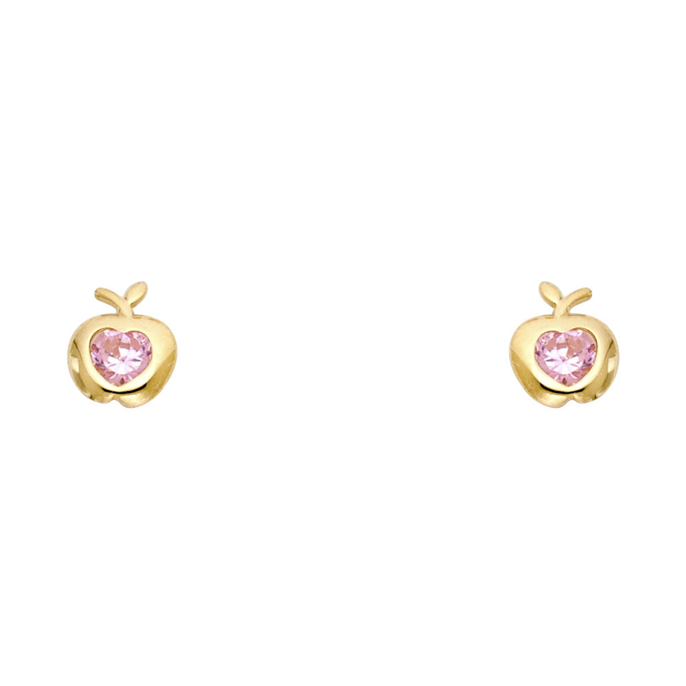 14K Yellow Gold Apple Big CZ Stud (ST327)