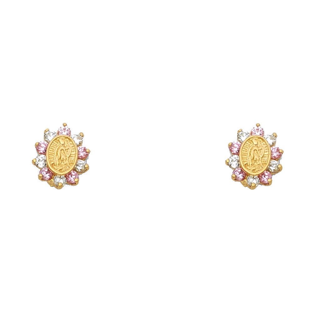 14K Yellow Gold Pink CZ Guadalupe Stud (ST334)