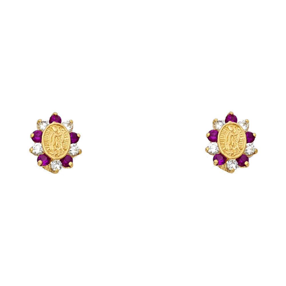 14K Yellow Gold Red CZ Guadalupe Stud (ST335)