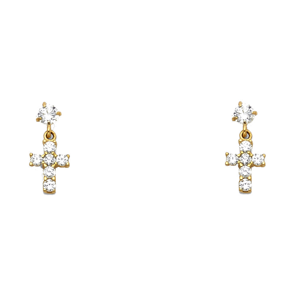14K Yellow Gold Cross CZ Stud (ST341)