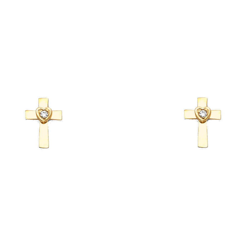 14K Yellow Gold CZ Cross Stud (ST343)