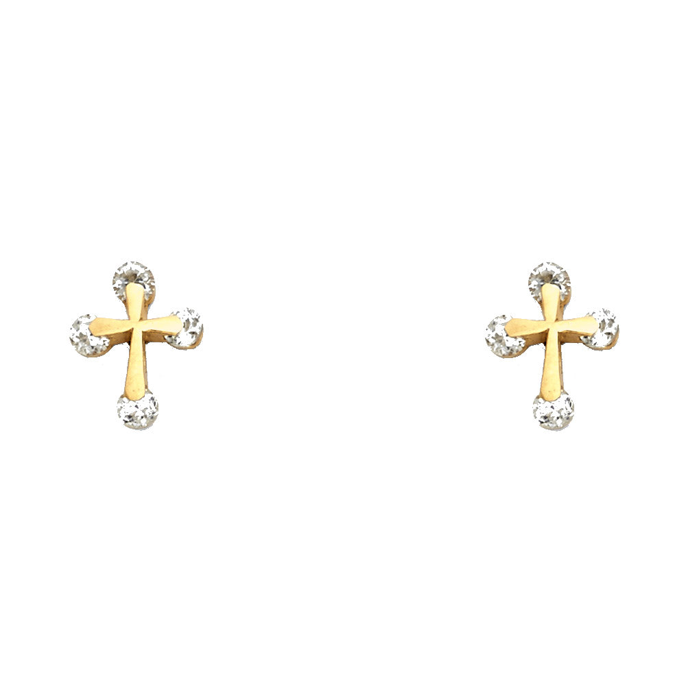 14K Yellow Gold CZ Cross Stud (ST344)