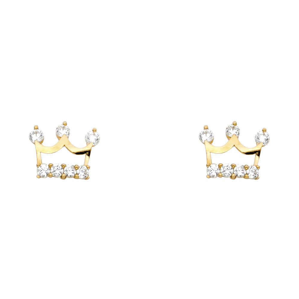 14K Yellow Gold CZ Crown Stud (ST351)