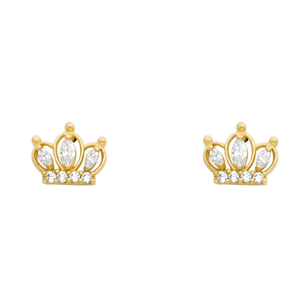 14K Yellow Gold CZ Crown Stud (ST352)