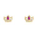 14K Yellow Gold Red CZ Crown Stud (ST353)