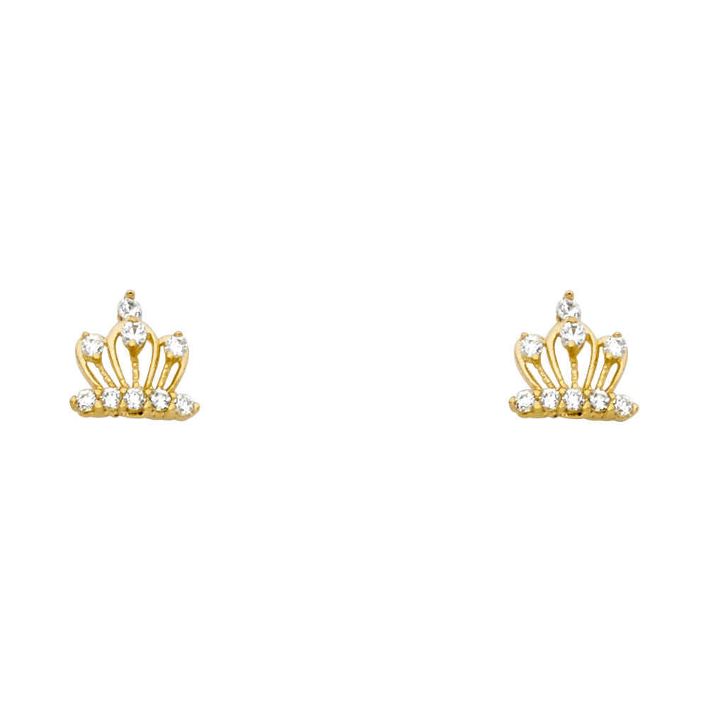 14K Yellow Gold CZ Crown Stud (ST354)