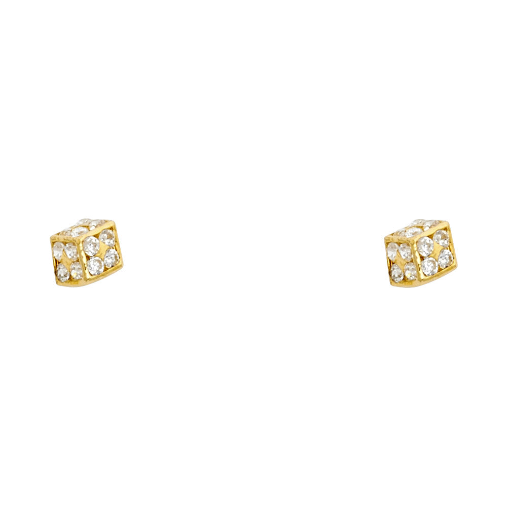 14K Yellow Gold CZ Small Dice Stud (ST363)