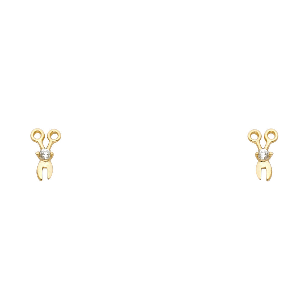 14K Yellow Gold Scissor CZ Stud (ST370)