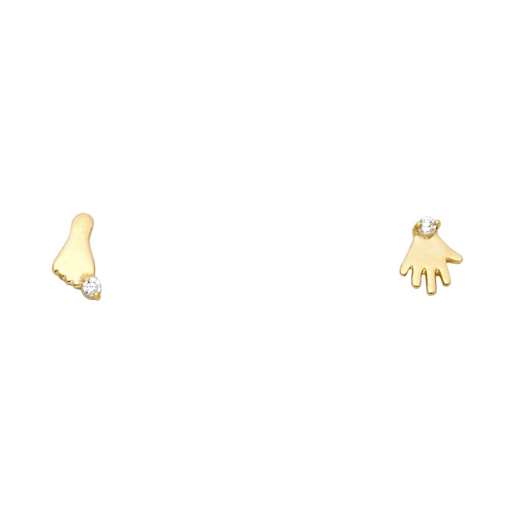 14K Yellow Gold CZ Hand & Foot Stud (ST372)