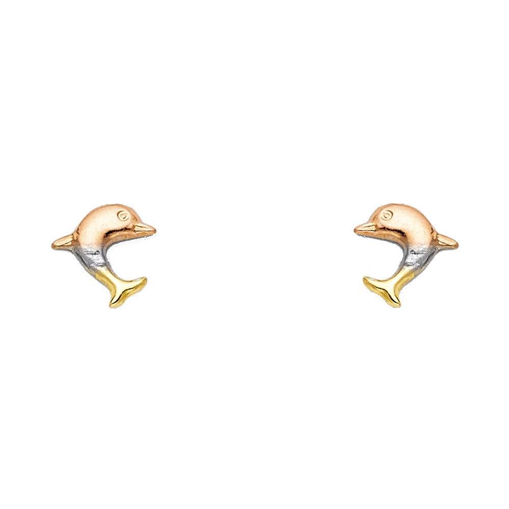 14K Yellow White Rose Gold Stud Earrings (ST424)