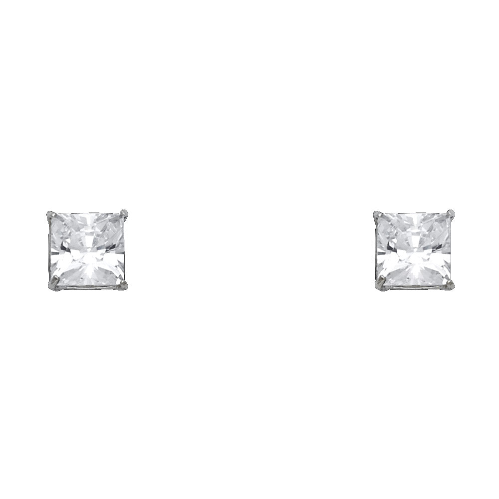 14K White Gold Princess 6 mm Stud (ST534)