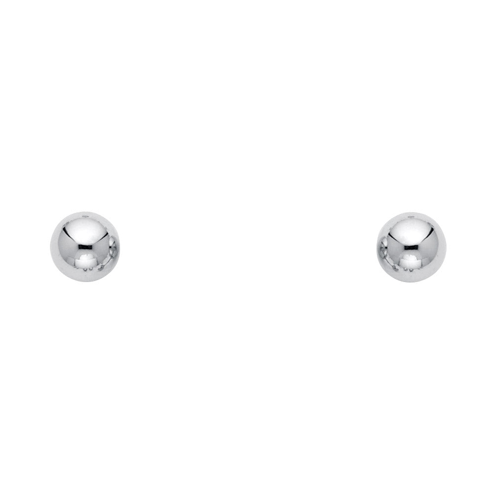 14K White Gold Rhodium Plated Scew Back Ball Earrings (2 mm - 6 mm)