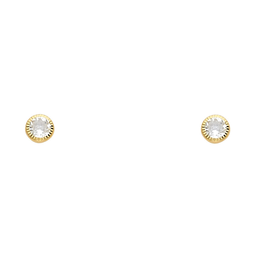 14K 4 mm Round CZ Studs Sol D/C Screw Stud