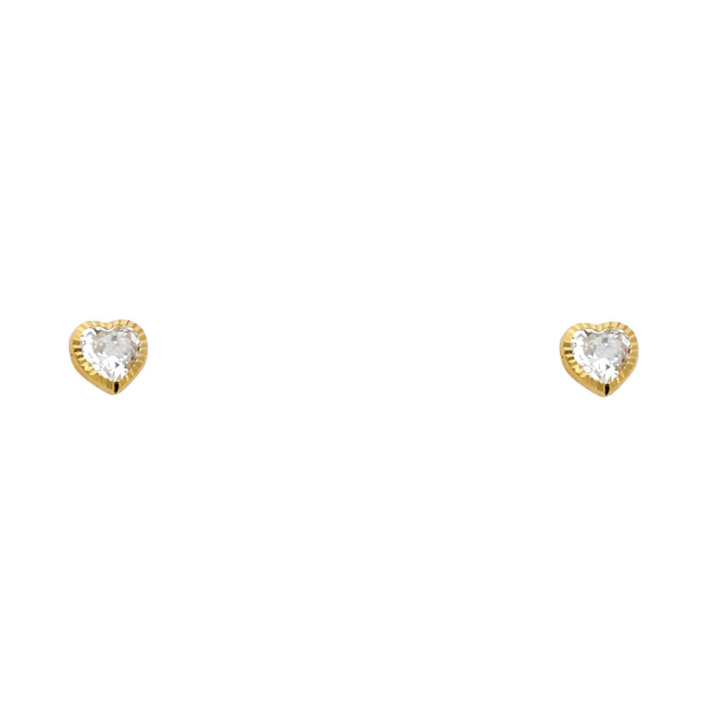 14K 4 mm Heart CZ Studs Sol D/C Screw Stud