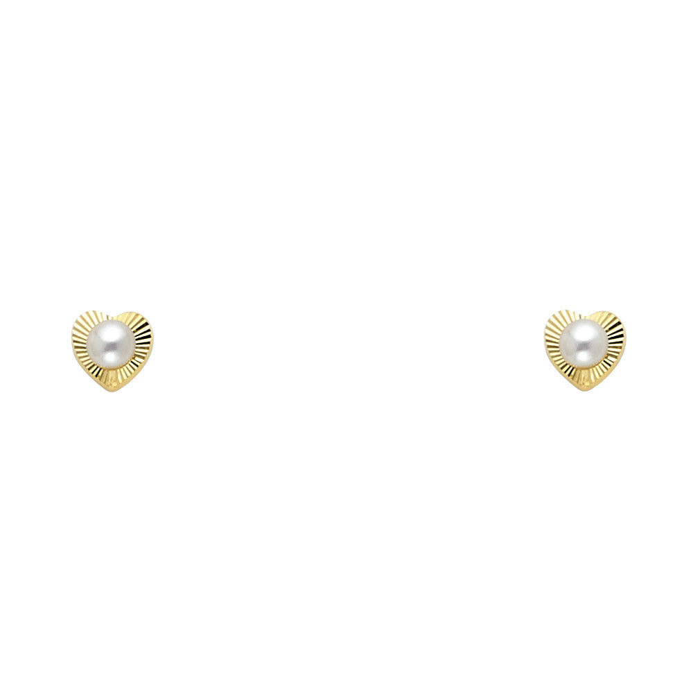 14K 2.7 mm Pearl D/C Heart Screw Stud