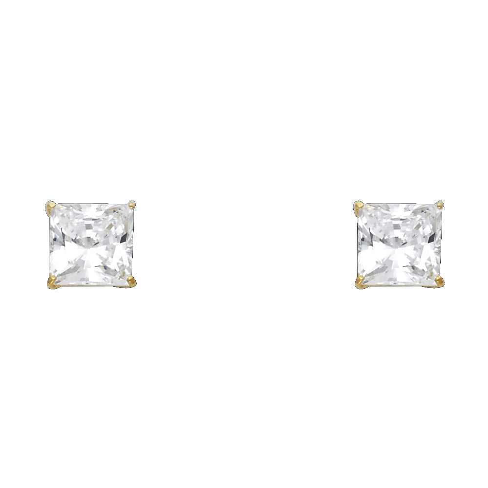 14K Yellow Gold 7 mm Square Bascket Stud with Screw
