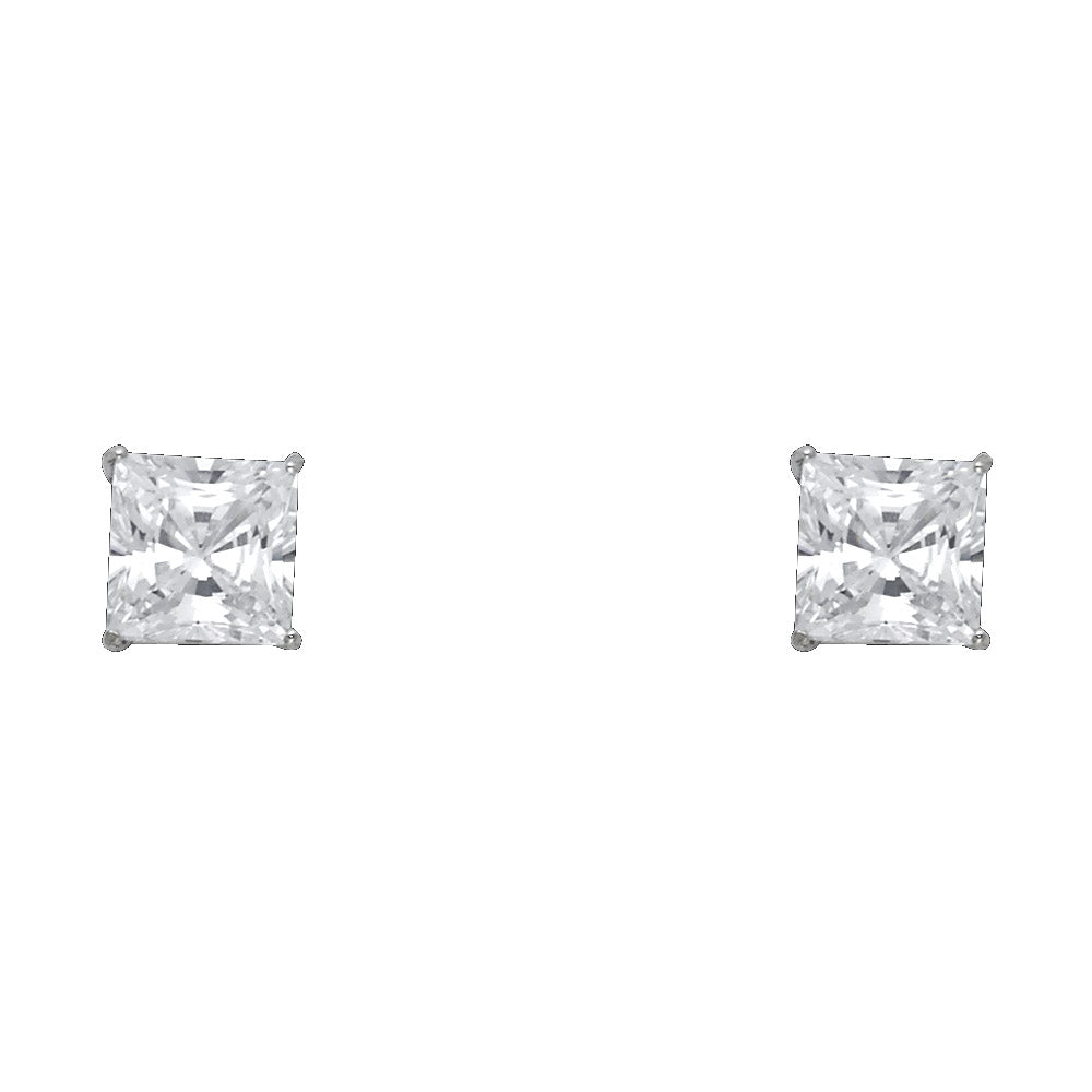 14K White Gold 7 mm Square Bascket Stud with Screw