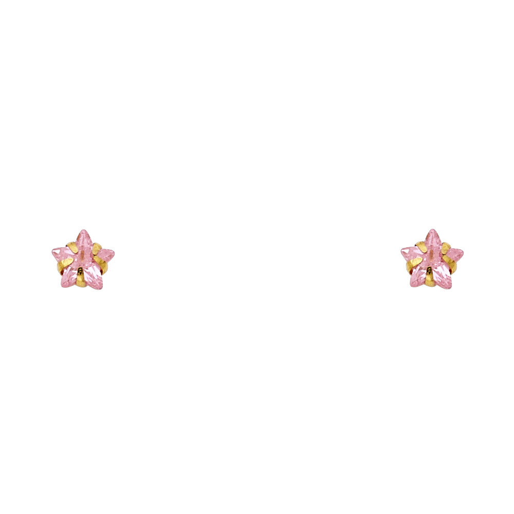 14K White Gold 5 mm Pink Star CZ Stus with Screw