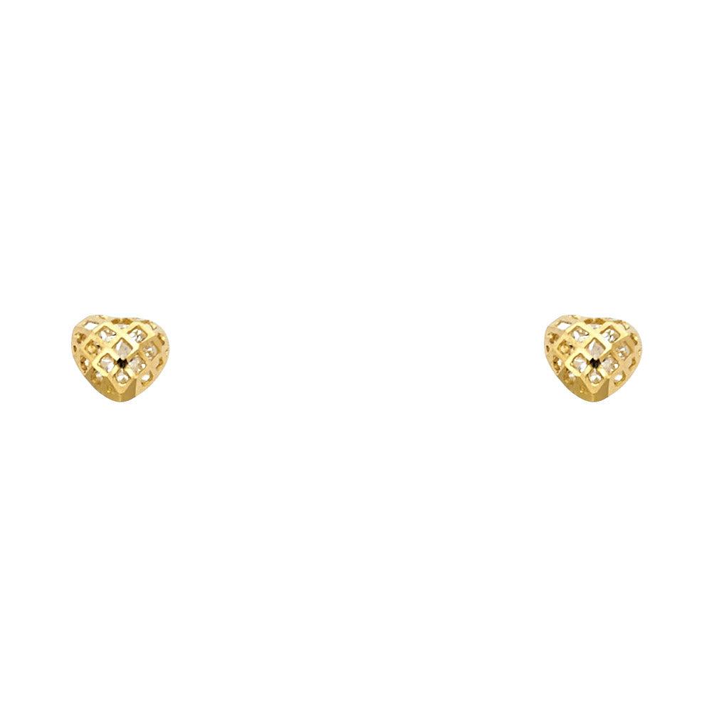 14K Yellow Gold CZ Heart Stud with Screw Back