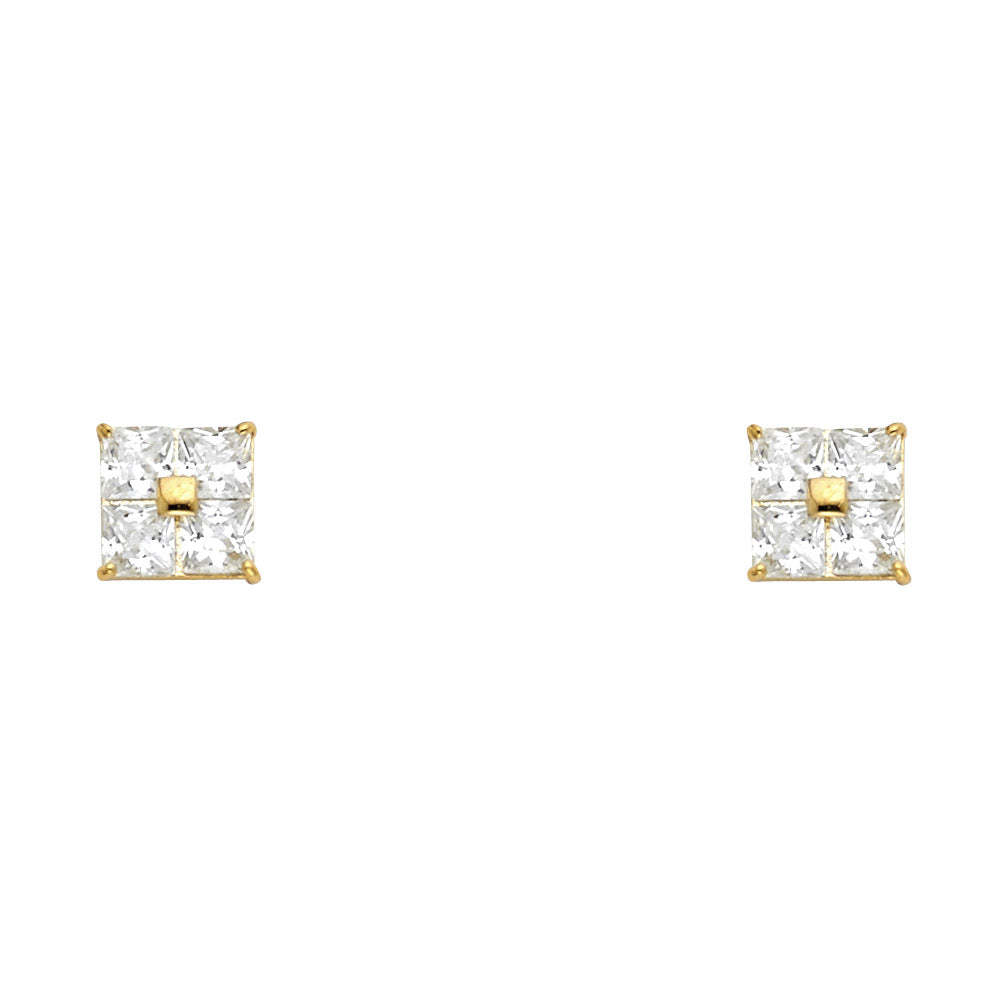 14K Yellow Gold Square CZ Stud with Screw Back
