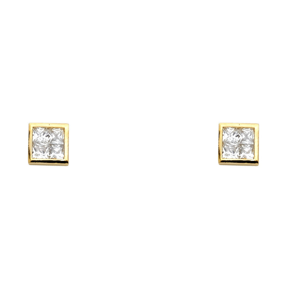 14K Yellow Gold Square Invisible CZ Stud with Screw