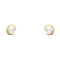 14K Yellow Gold Pearl CZ Stud with Screw Back