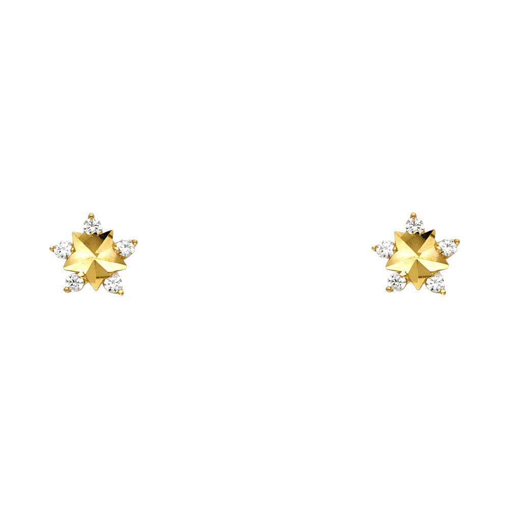 14K Yellow Gold Star CZ Stud with Screw Back