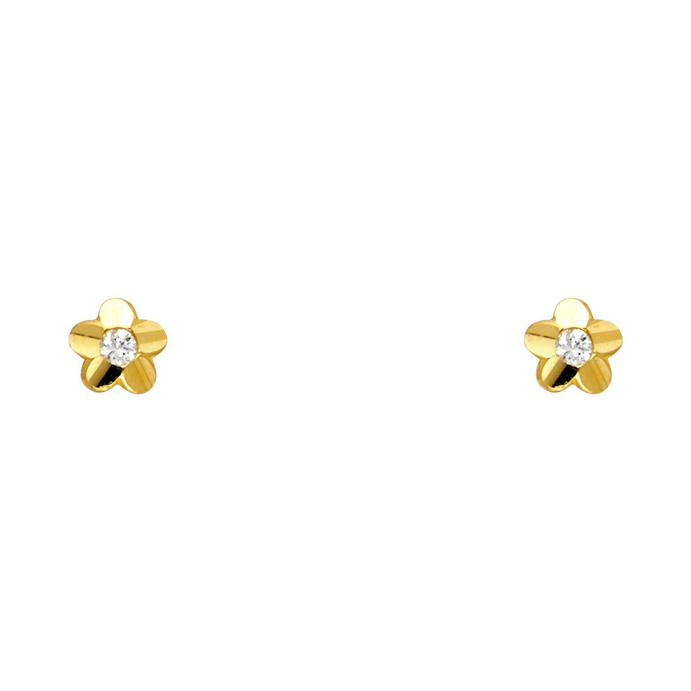 14K Yellow Gold Flower CZ Stud with Screw
