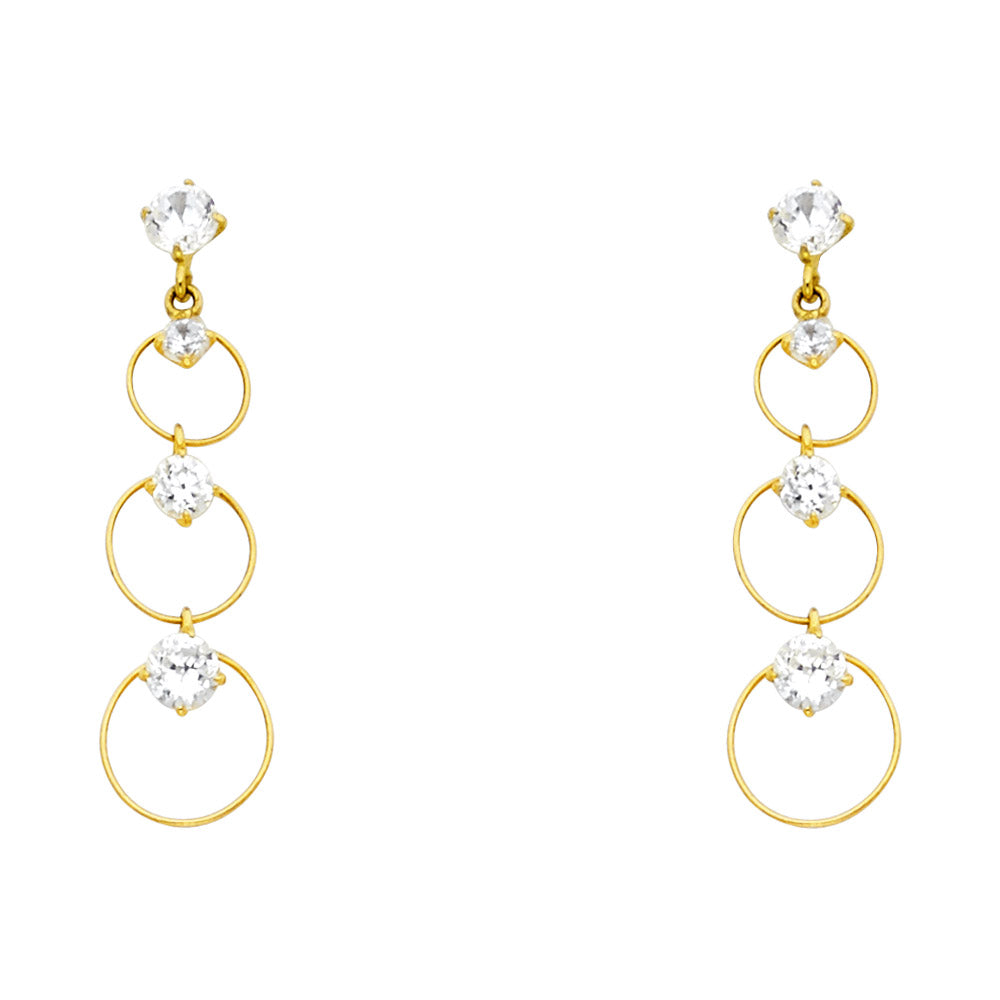 14K Yellow Gold CZ Dangle Stud with Screw