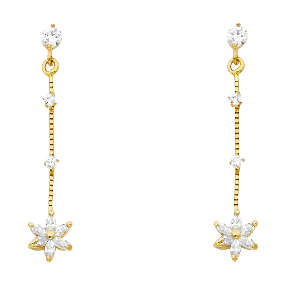14K Yellow Gold CZ Dangle Stud with Screw