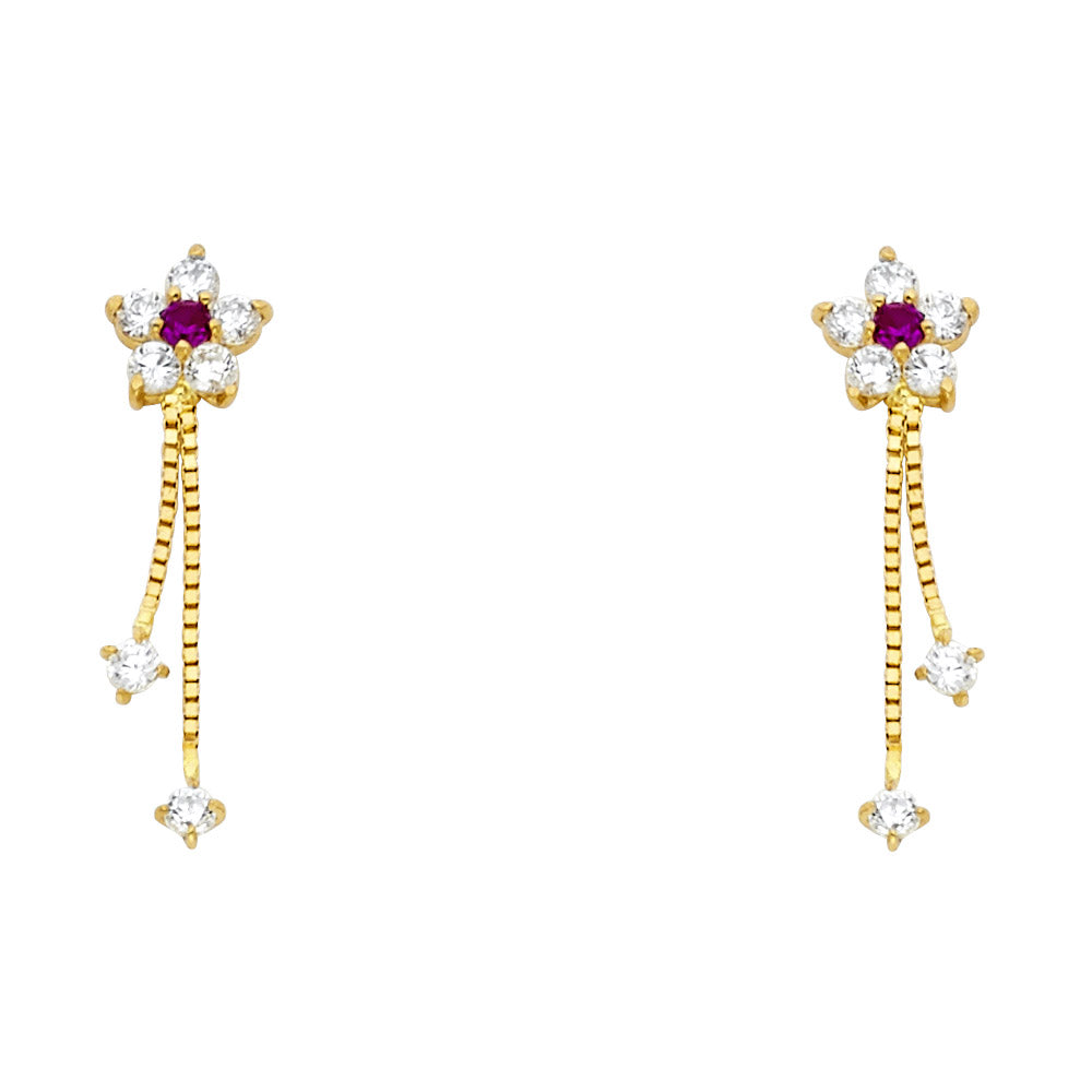 14K Yellow Gold CZ Dangle Stud with Screw