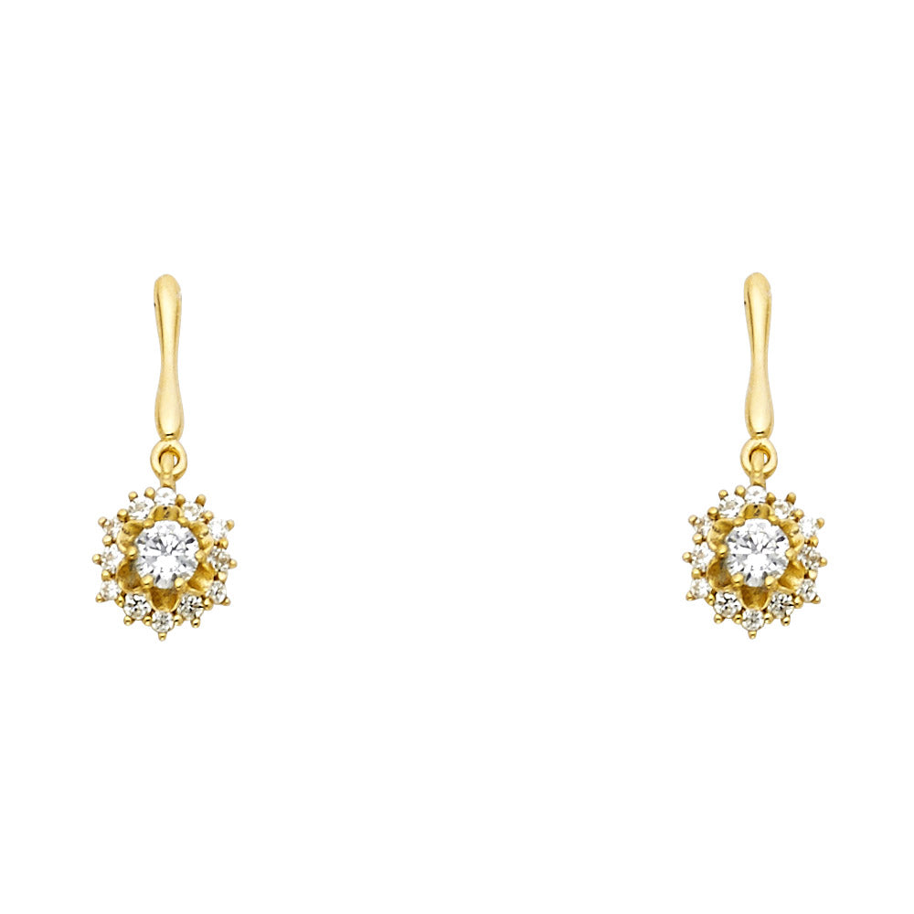 14K Yellow Gold CZ Dangle Stud with Screw